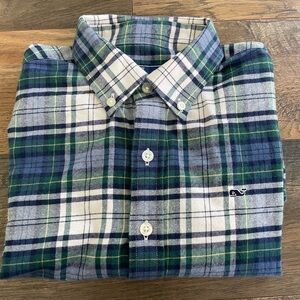 Vineyard Vines Boy's Plaid Whale Button Down Dress Shirt Size L / 16